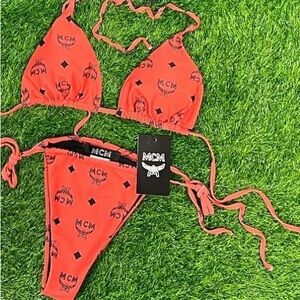 MCM Bright Orange Bikini with Logo Pattern